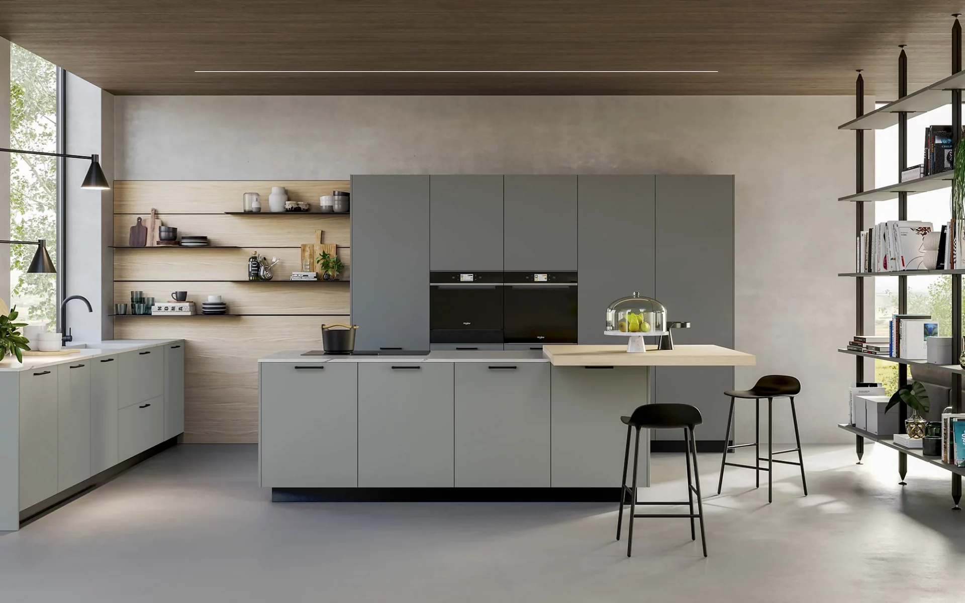 Cucina Doimo Cucine grigio salvia con penisola e piano snack