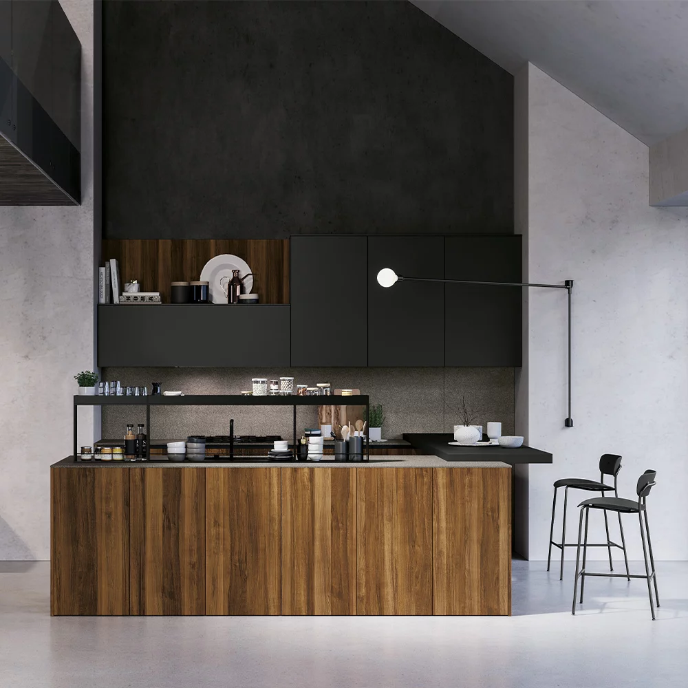 Cucina Doimo Cucine con isola in noce e pensili neri