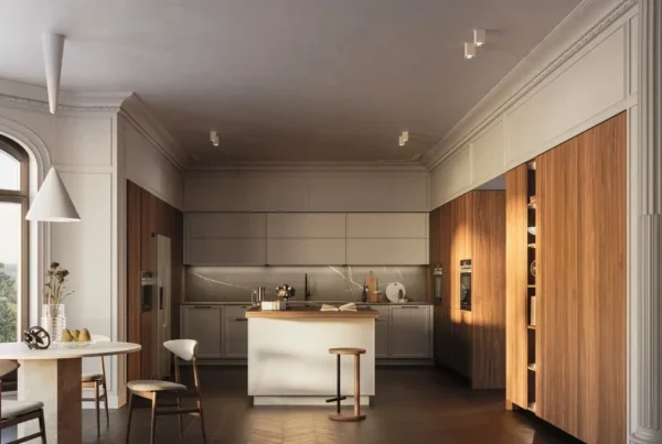 Cucina Doimo Cucine in un appartamento d'epoca con parquet a spina e colonne in noce