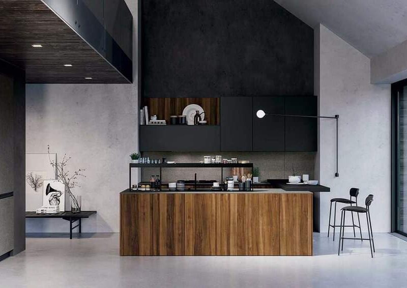 Cucina Doimo Cucine con isola in noce e pensili neri
